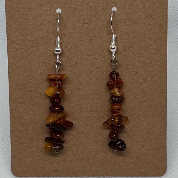 Amber earring Beaded Dangle handmade - Picture 3 of 4